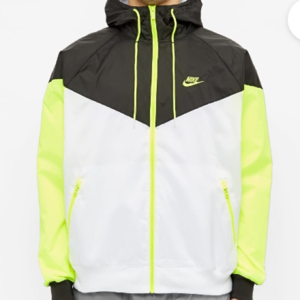 Nike Men's Colorblock Hooded Windbreaker Jacket - Black, White & Neon Yellow